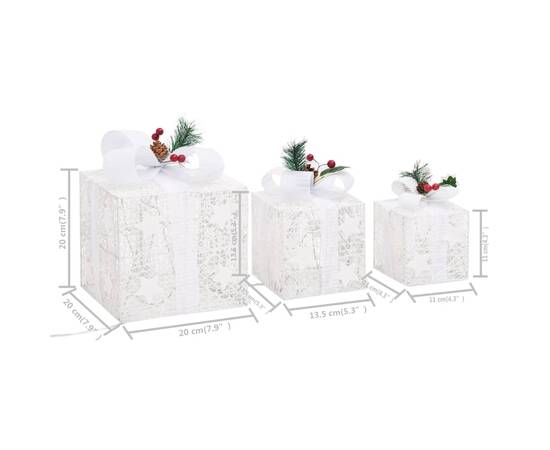 Cutii cadou de crăciun decor 3 buc. argintiu exterior/interior, 9 image