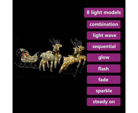 Decor de crăciun cu reni și sanie, 100 led-uri, auriu, exterior, 3 image