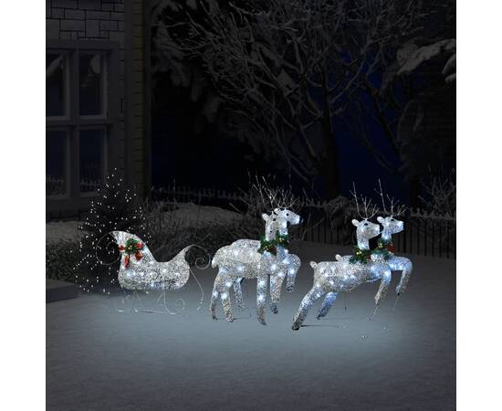 Decorațiune de crăciun cu reni & sanie 60 led argintiu exterior