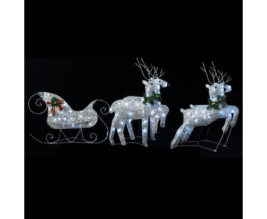 Decorațiune de crăciun cu reni & sanie 60 led argintiu exterior, 4 image