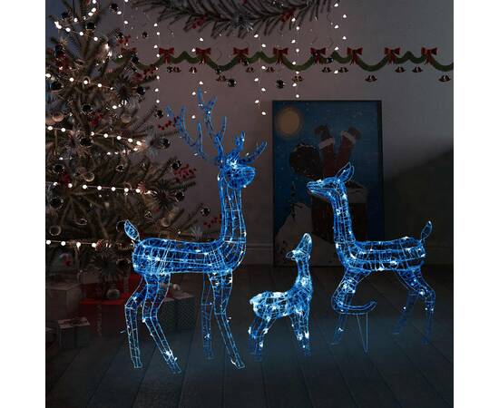 Decorațiune de crăciun familie reni 300 led-uri albastru acril