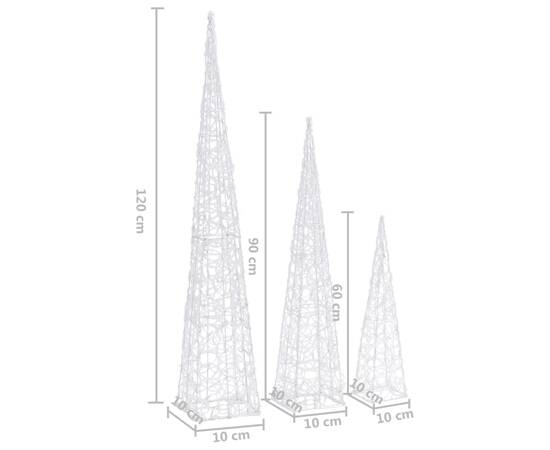 Set conuri decorative cu led-uri, alb rece, 60/90/120 cm, acril, 9 image