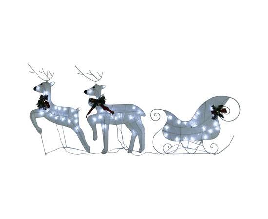 Decor de crăciun cu reni și sanie, 60 led-uri, alb, exterior, 2 image