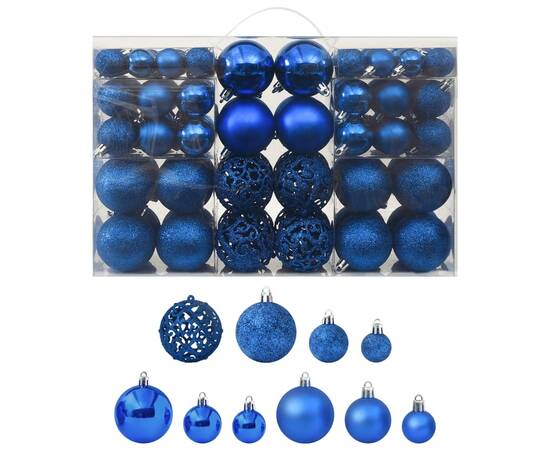 Set de globuri de crăciun, 100 piese, albastru