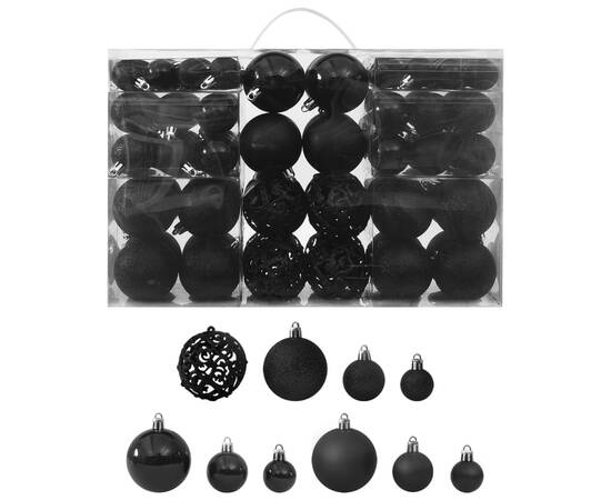 Set globuri de crăciun, 100 piese, negru