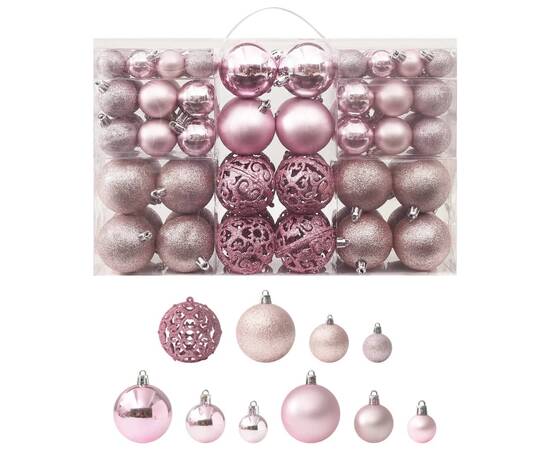 Set globuri de crăciun, 100 piese, roz