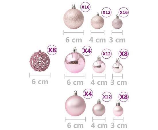Set globuri de crăciun, 100 piese, roz, 6 image