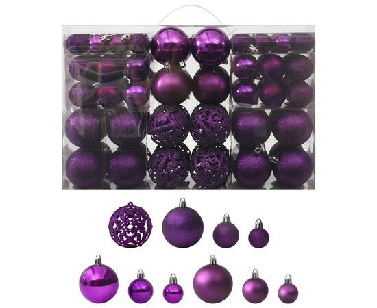 Set globuri de crăciun, 100 piese, violet