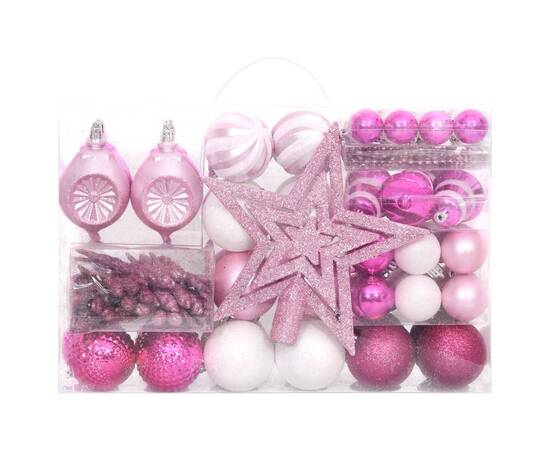 Set globuri de crăciun, 108 piese, alb și roz, 2 image