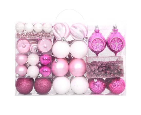 Set globuri de crăciun, 108 piese, alb și roz, 3 image