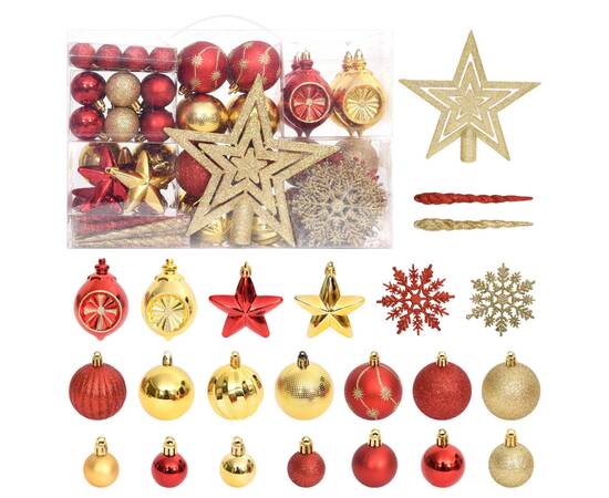 Set globuri de crăciun, 108 piese, auriu și roșu