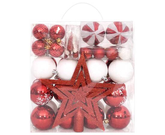 Set globuri de crăciun, 64 piese, roșu și alb, 2 image