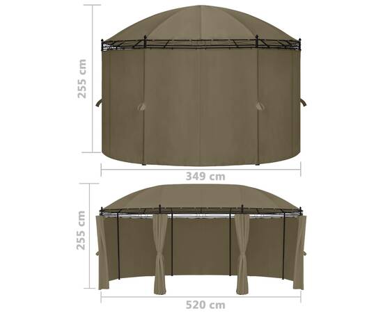 Pavilion cu perdele, gri taupe, 520x349x255 cm, 180 g/m², 7 image