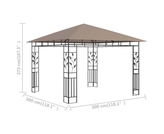 Pavilion cu plasă anti-țânțari, gri taupe, 3x3x2,73 m, 180 g/m², 5 image