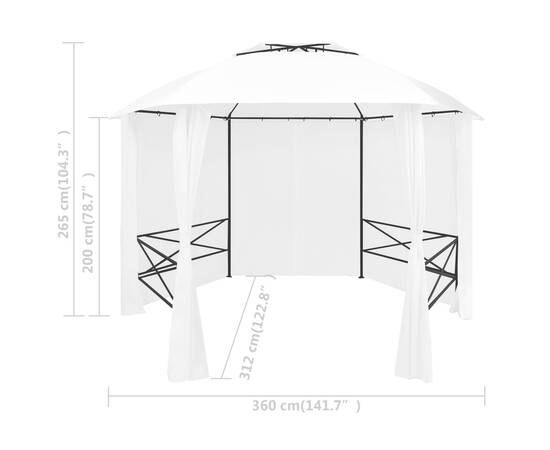 Pavilion de grădină cu perdele, alb, 360x312x265 cm, 180 g/m², 8 image
