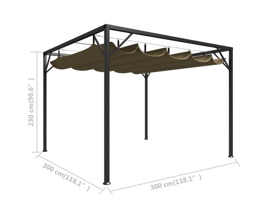 Pavilion grădină, acoperiș retractabil gri taupe 3x3 m 180 g/m², 8 image