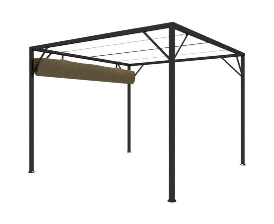 Pavilion grădină, acoperiș retractabil gri taupe 3x3 m 180 g/m², 5 image