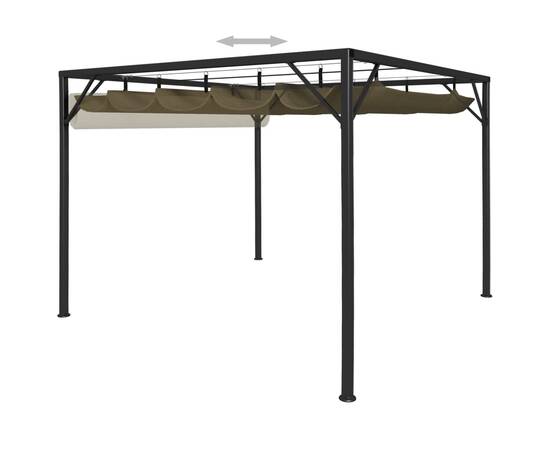 Pavilion grădină, acoperiș retractabil gri taupe 3x3 m 180 g/m², 6 image