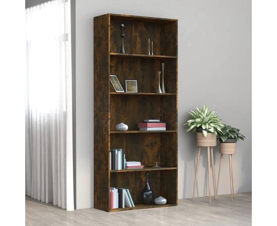 Bibliotecă 5 niveluri stejar fumuriu 80x30x189 cm lemn compozit