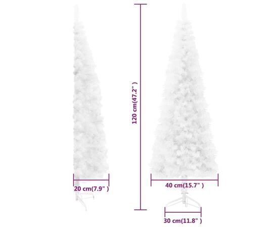 Jumătate brad de crăciun subțire cu suport, alb, 120 cm, 9 image