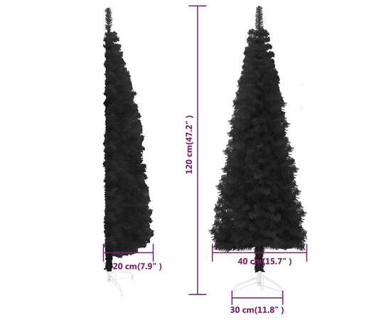 Jumătate brad de crăciun subțire cu suport, negru, 120 cm, 9 image