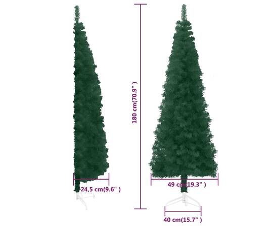 Jumătate brad de crăciun subțire cu suport, verde, 180 cm, 9 image