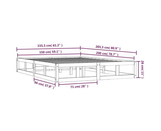 Cadru de pat king size 5ft, alb, 150x200 cm, lemn masiv, 9 image