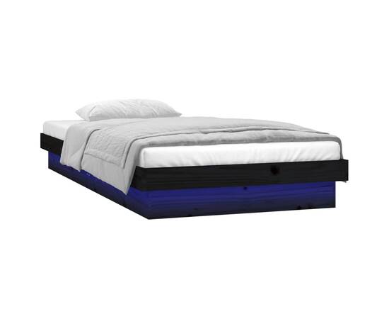Cadru de pat single 3ft cu led, negru, 90x190 cm, lemn masiv, 5 image