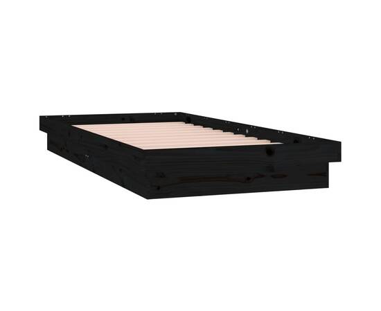 Cadru de pat single 3ft cu led, negru, 90x190 cm, lemn masiv, 3 image