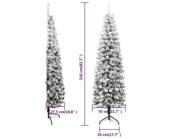 Jumătate brad de crăciun artificial subțire, cu zăpadă, 210 cm, 9 image