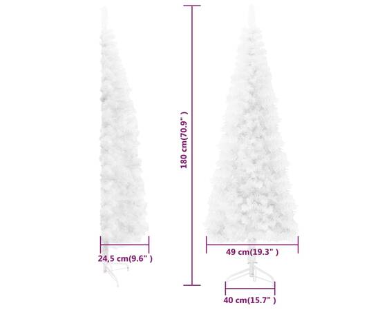 Jumătate brad de crăciun subțire cu suport, alb, 180 cm, 9 image