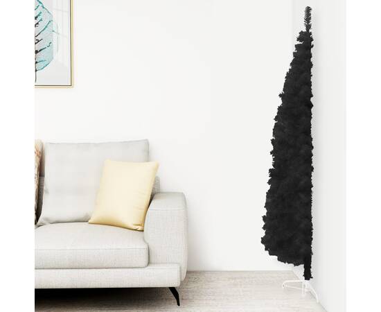 Jumătate brad de crăciun subțire cu suport, negru, 240 cm