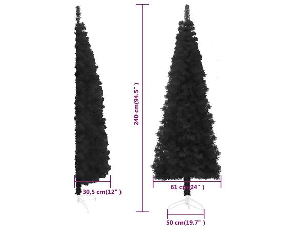 Jumătate brad de crăciun subțire cu suport, negru, 240 cm, 9 image