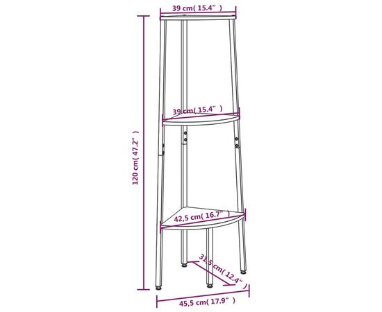Raft de colț cu 3 niveluri maro deschis/negru 45,5x31,5x120 cm, 8 image