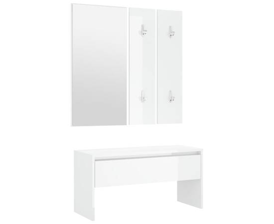 Set de mobilier pentru hol, alb extralucios, lemn prelucrat, 2 image