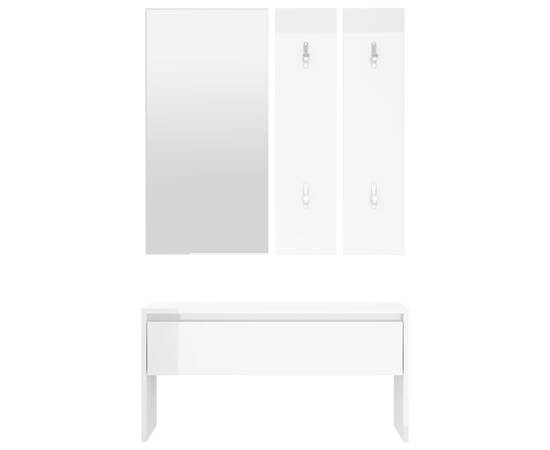 Set de mobilier pentru hol, alb extralucios, lemn prelucrat, 5 image