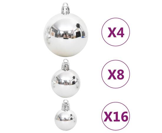 Set globuri de crăciun, 108 piese, argintiu și alb, 6 image