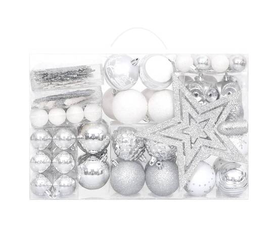 Set globuri de crăciun, 108 piese, argintiu și alb, 3 image