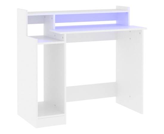 Birou cu lumini led, alb, 97x90x45 cm lemn compozit, 2 image