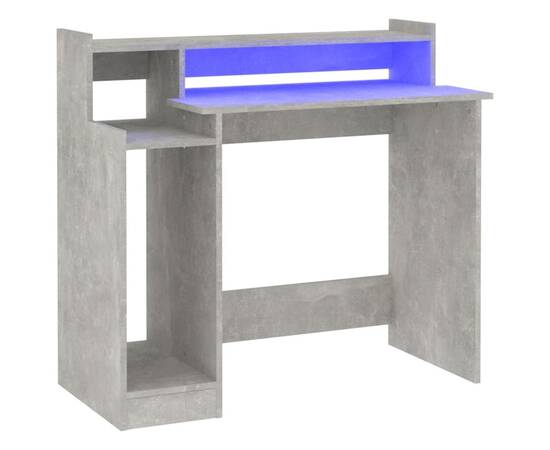 Birou cu lumini led, gri beton, 97x90x45 cm, lemn compozit, 2 image