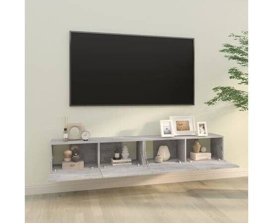 Dulapuri tv perete 2 buc. gri beton 100x30x30 cm lemn compozit, 3 image