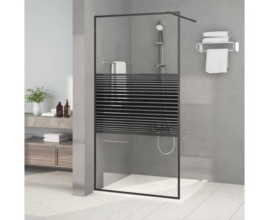Paravan de duș walk-in negru 100x195 cm sticlă esg transparentă