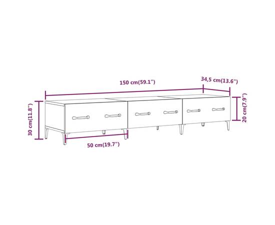 Comodă tv, gri beton, 150x34,5x30 cm, lemn prelucrat, 9 image