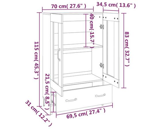 Dulap înalt, gri beton, 70x31x115 cm, lemn prelucrat, 8 image