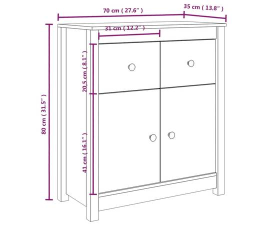 Servantă, 70x35x80 cm, lemn masiv de pin, 10 image