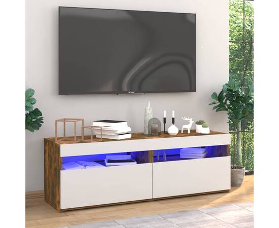 Comode tv cu lumini led, 2 buc., stejar fumuriu, 60x35x40 cm