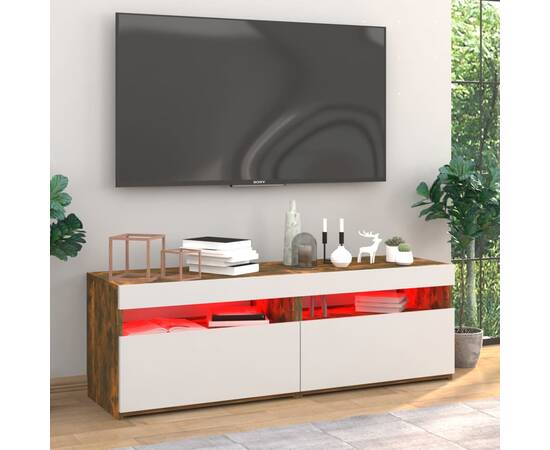 Comode tv cu lumini led, 2 buc., stejar fumuriu, 60x35x40 cm, 4 image