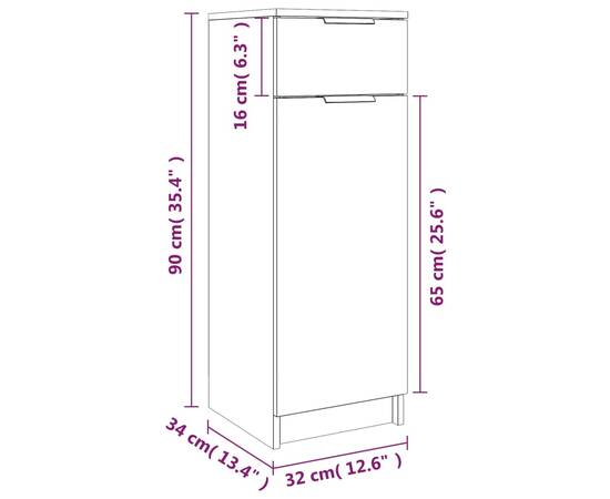 Dulap de baie, stejar maro, 32x34x90 cm, lemn prelucrat, 10 image