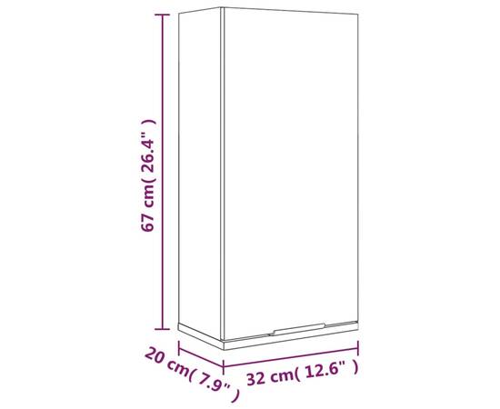 Dulap de baie montat pe perete, stejar fumuriu, 32x20x67 cm, 11 image