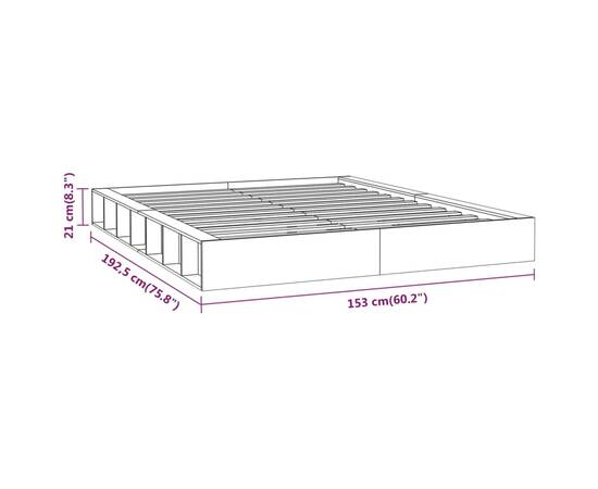 Cadru de pat dublu 4ft6, gri, 135x190 cm, lemn masiv, 8 image